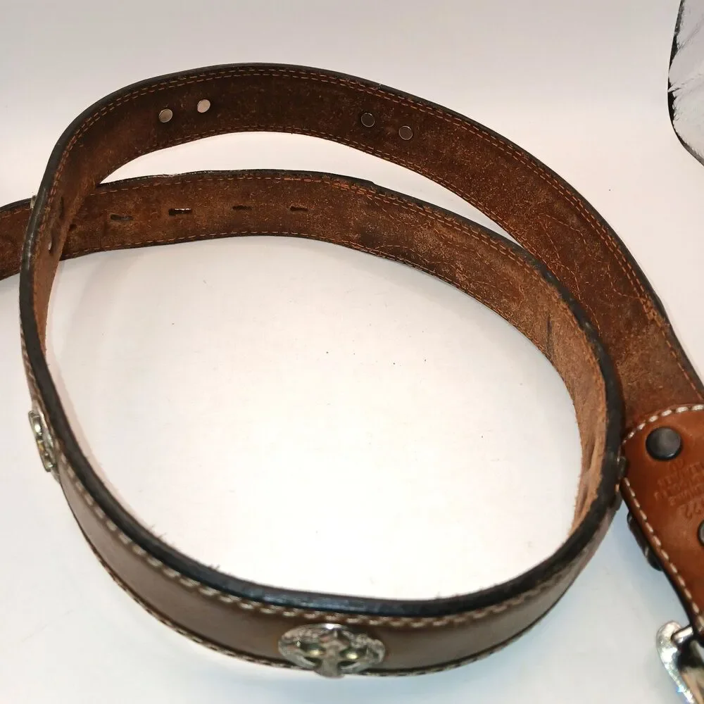 3D Belt Mens Size 40 Brown Hand Tooled Western Concho Cross Studded